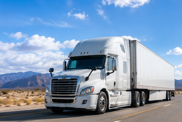 Large blue truck driving on highway for FTL service